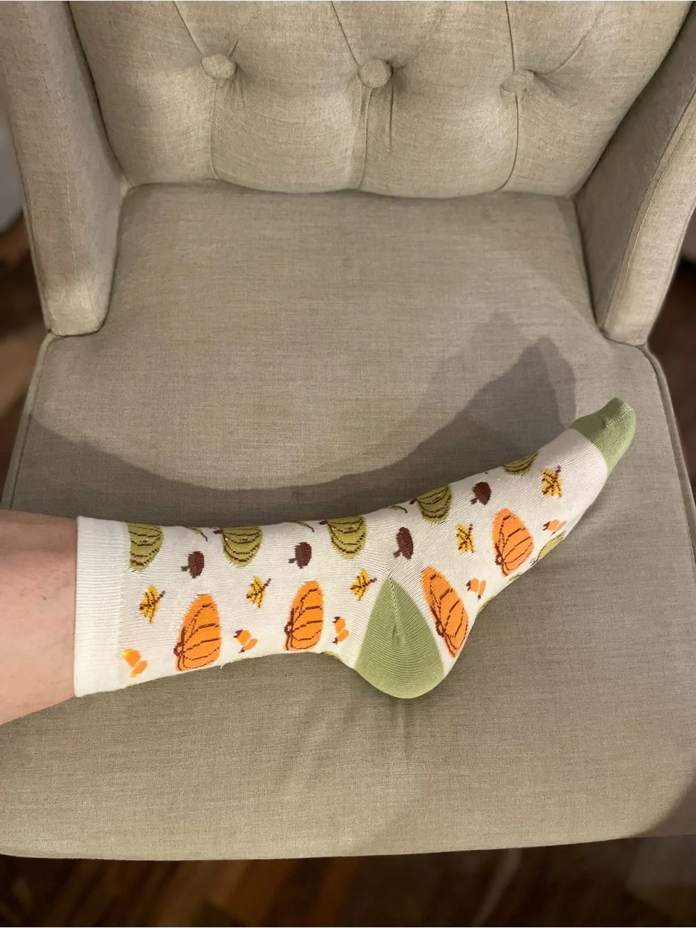 Floral & Pumpkin Pattern Crew Socks - Pack of 3, Yellow/Beige/White